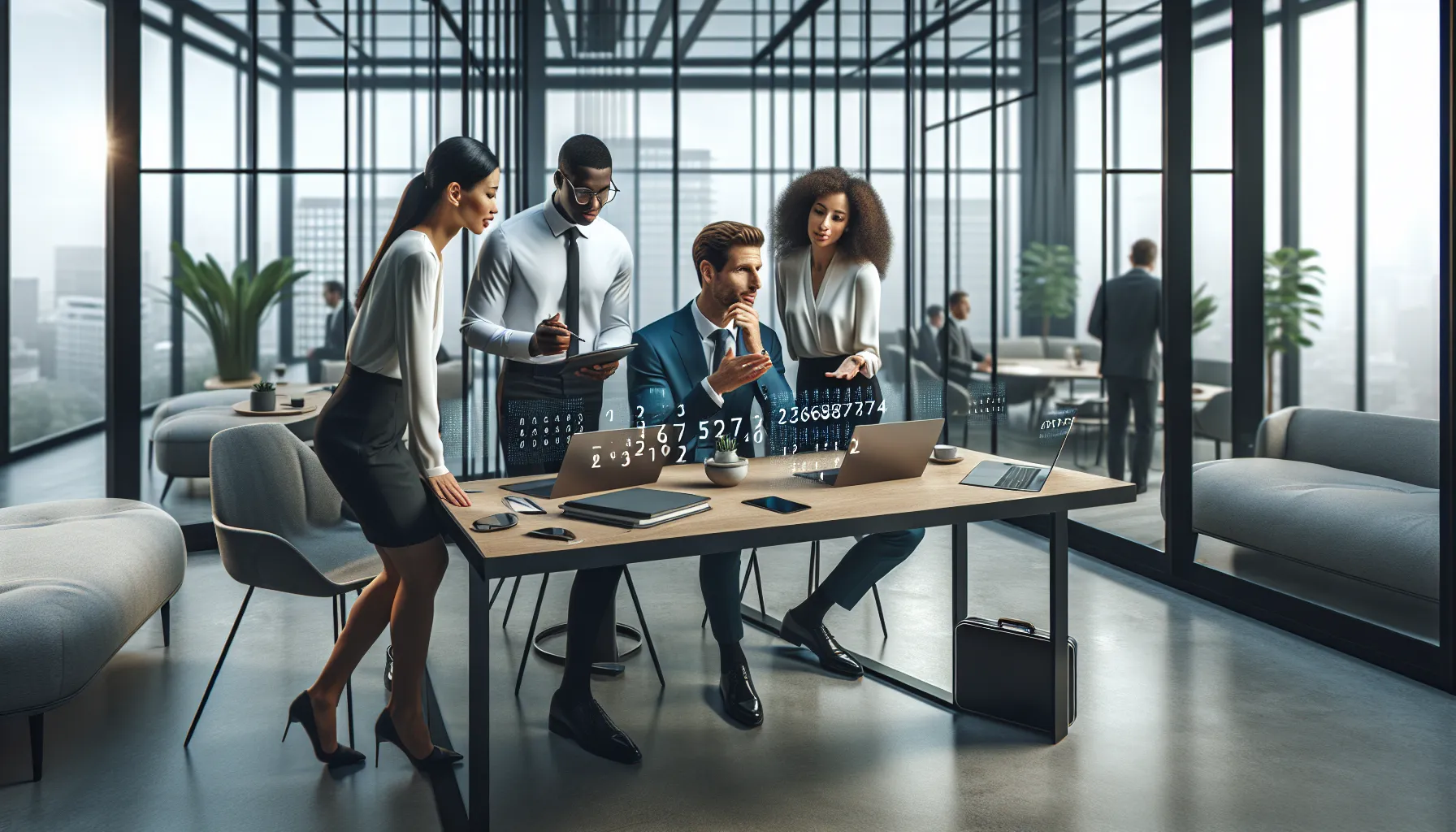 diverse team discussing future technology trends in a modern office.
