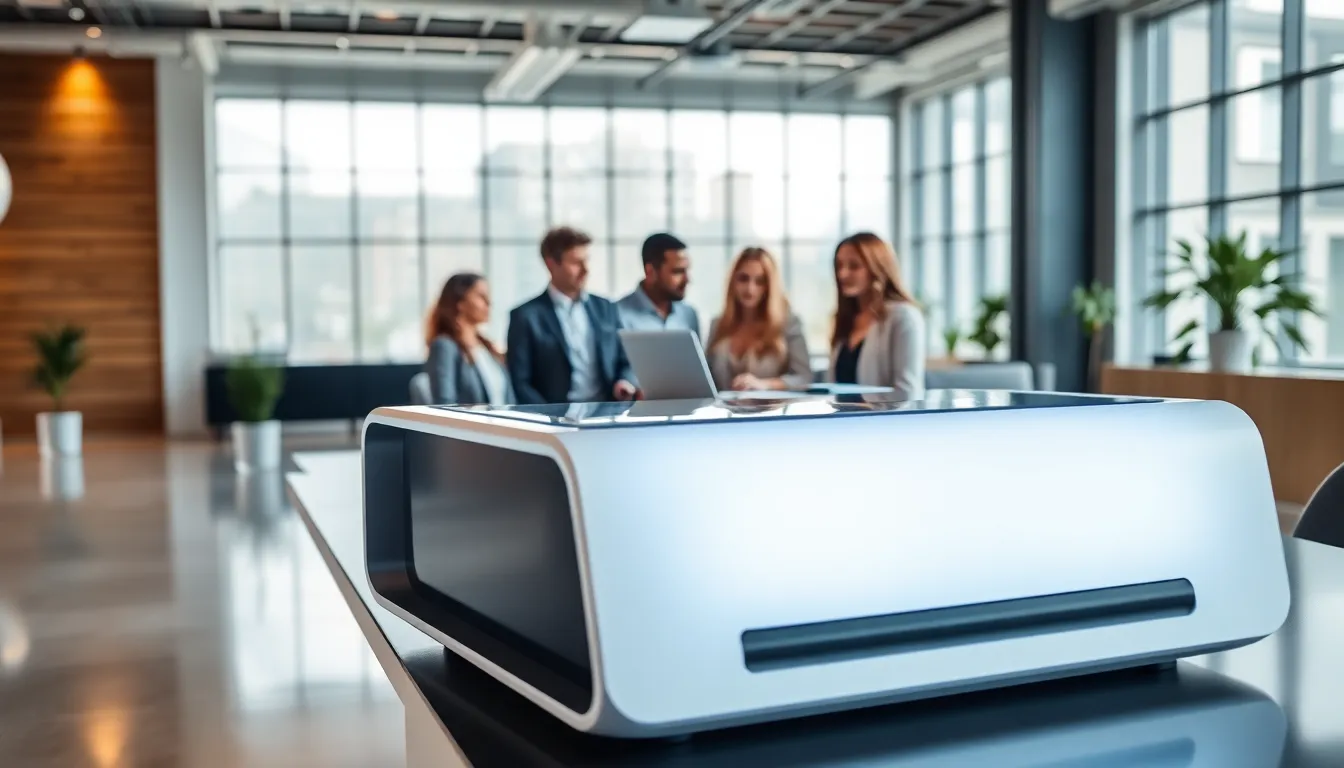 Modern workstation showcasing the S-40533E1(EXW) with professionals collaborating.