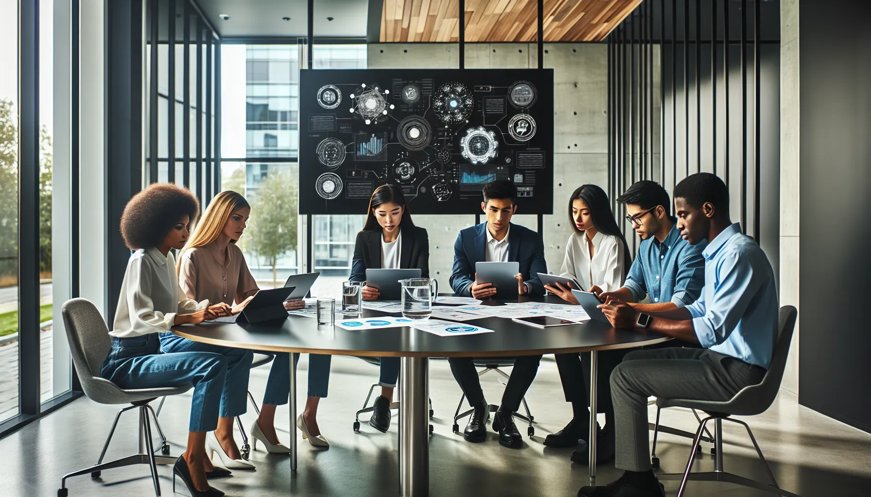 diverse team brainstorming innovative ideas in a modern office.