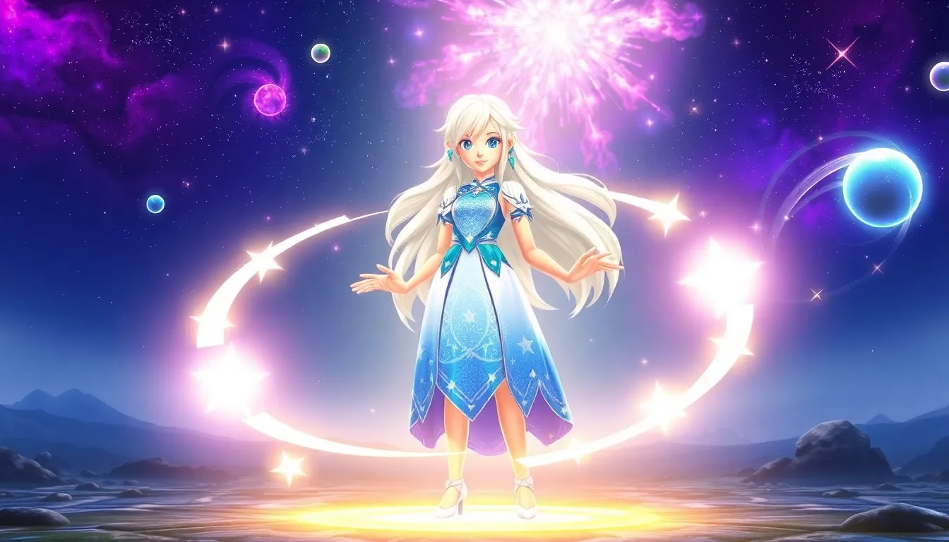 Rosalina casting cosmic energy in a digital starry landscape.