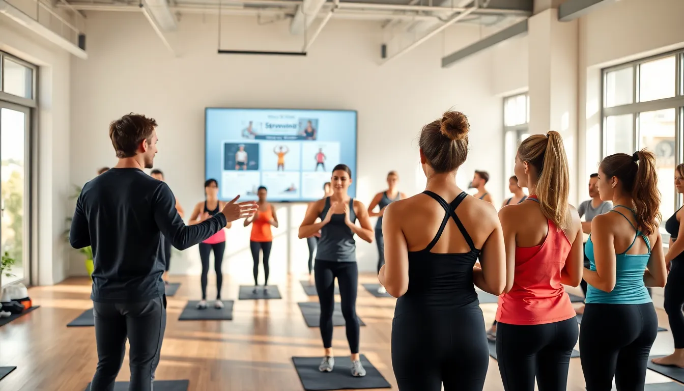 diverse group engaging in fitness activities in a modern studio.