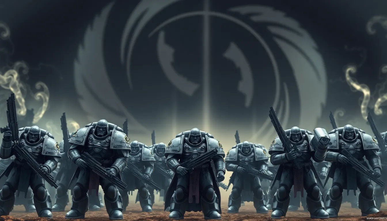 Daemonhunters ready for battle against chaos in a futuristic landscape.