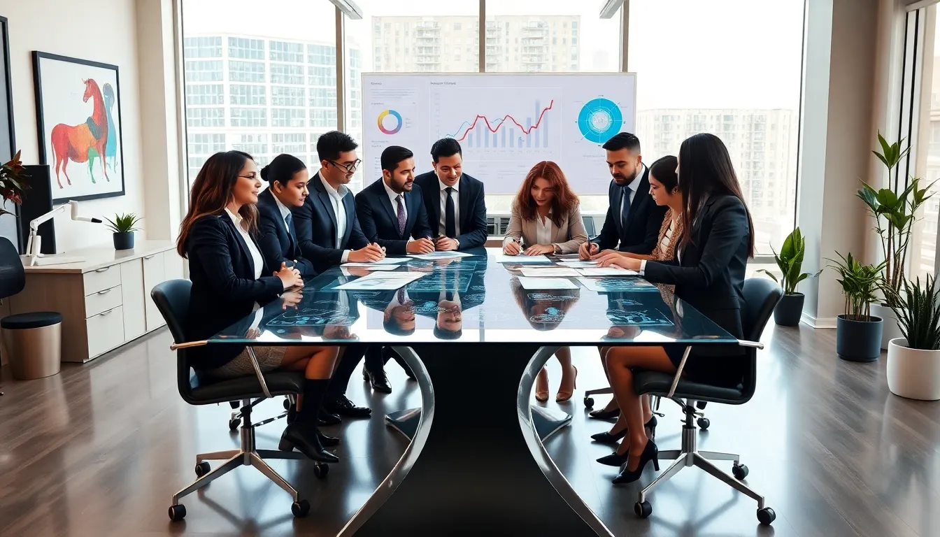 diverse team collaborating in a modern office setting.