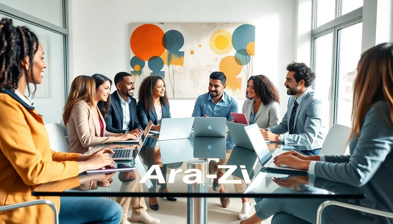 diverse team exploring the concept of Ara_Zzi in a modern office.
