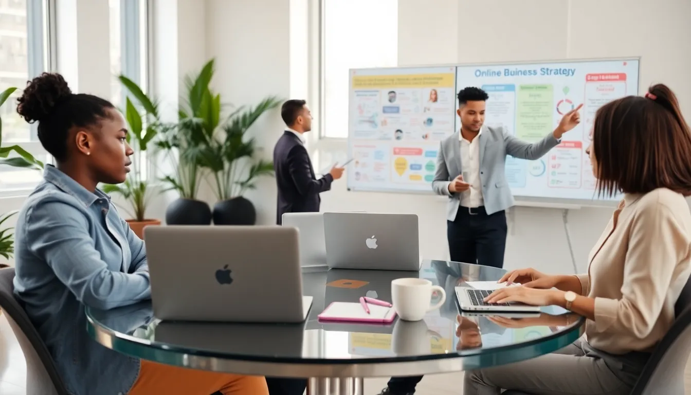 diverse entrepreneurs collaborating in a modern office setting.