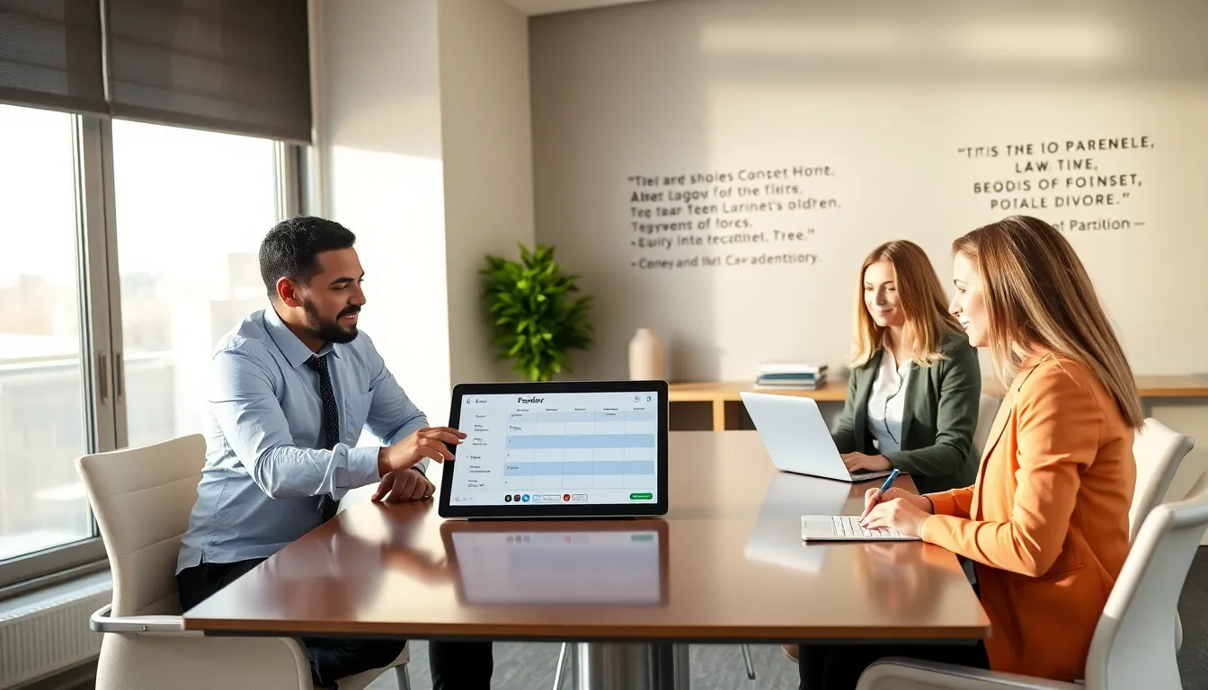 diverse team discussing co-parenting strategies in a modern office.