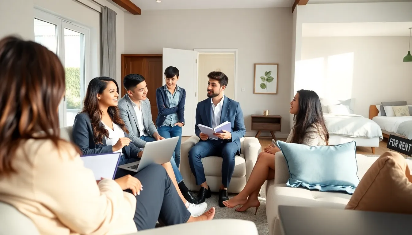 diverse group discussing house hacking in a modern living space.