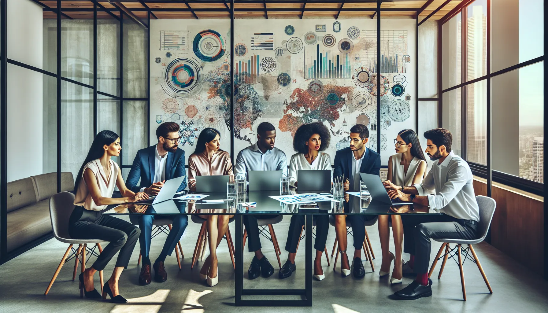 diverse professionals collaborating in a modern office setting.