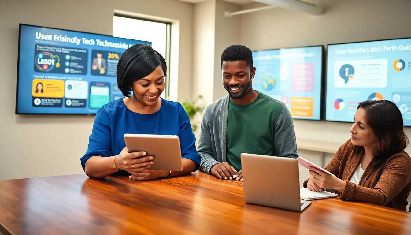 a diverse group learning about technology in a bright office setting.