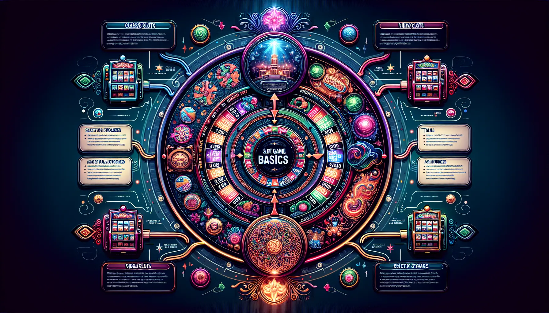 Diagram showing the basics and types of slot games.