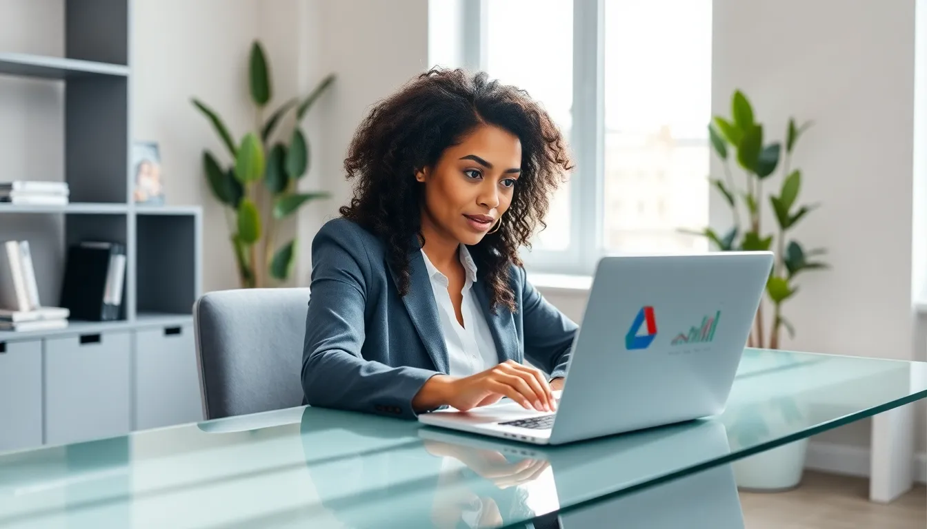 freelancer working on Google Ads in a modern home office.