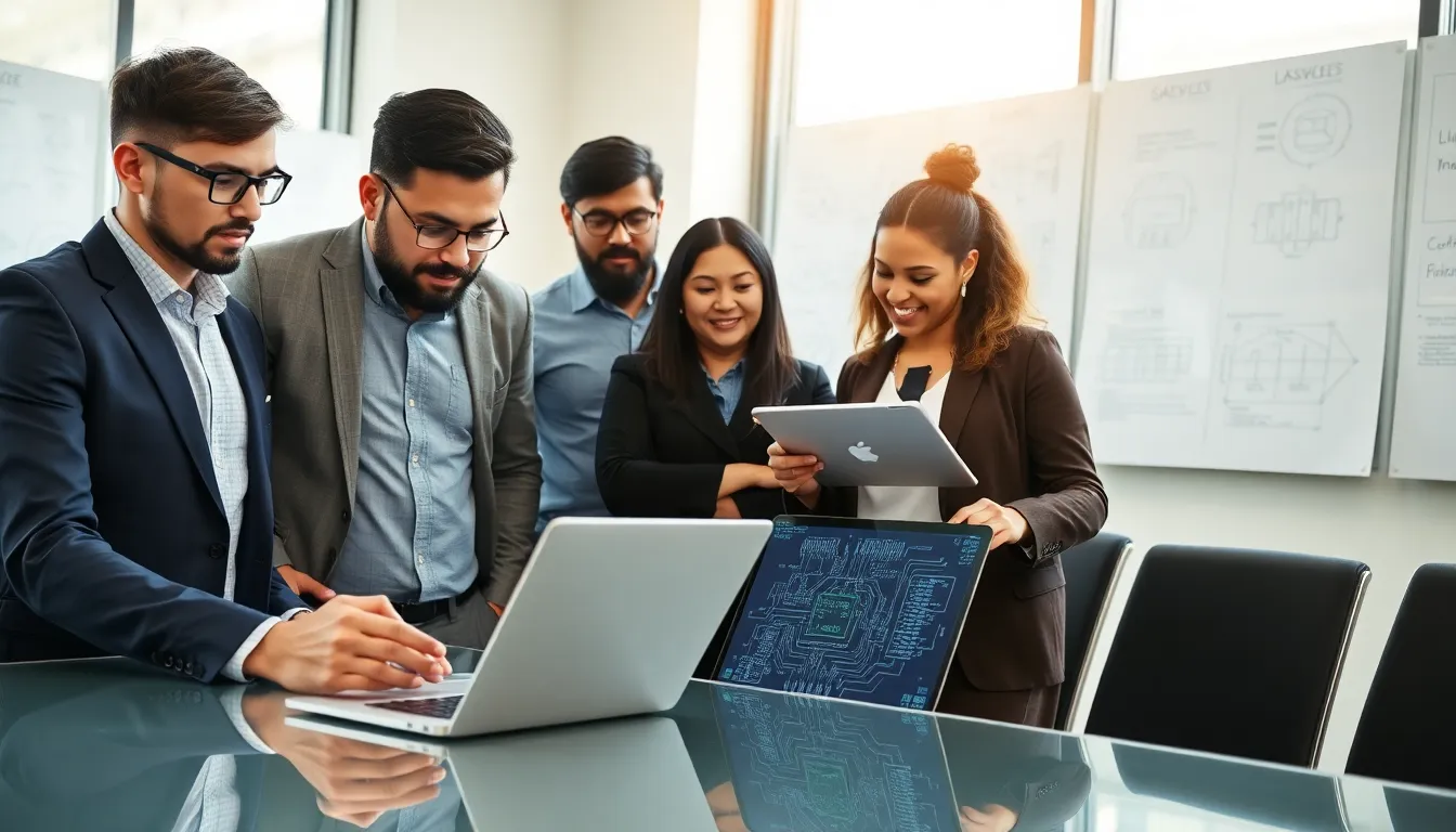 diverse team of engineers collaborating in a modern office.