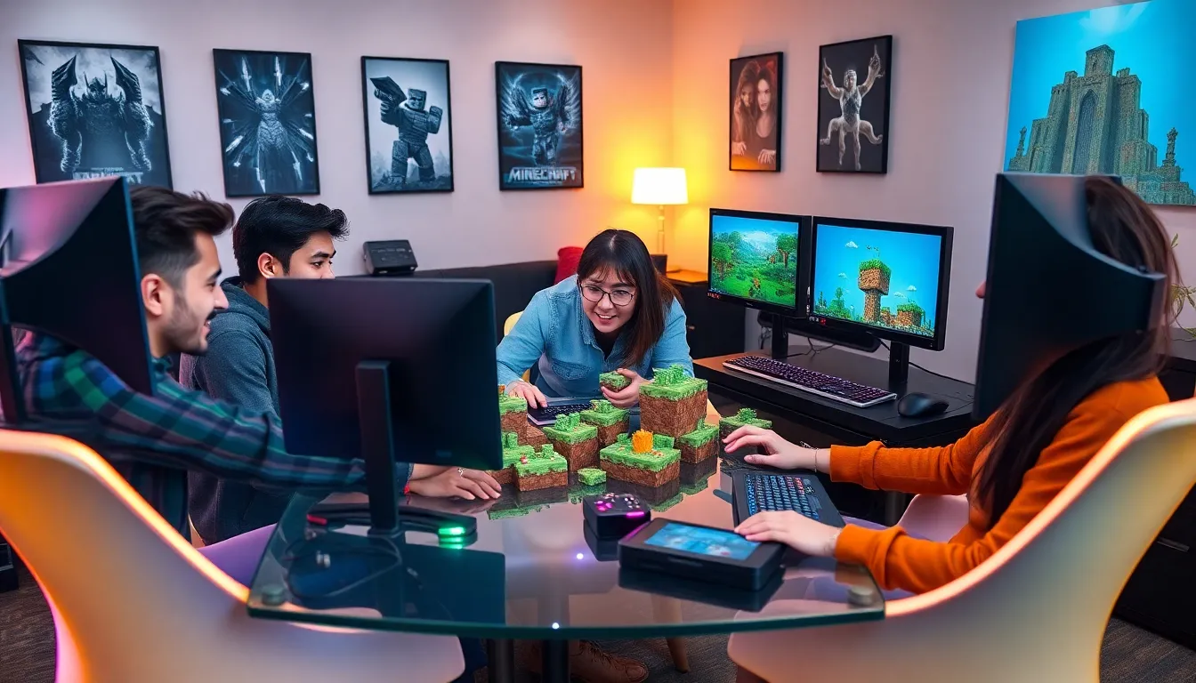 diverse group of gamers collaborating on Minecraft RedWebzine.