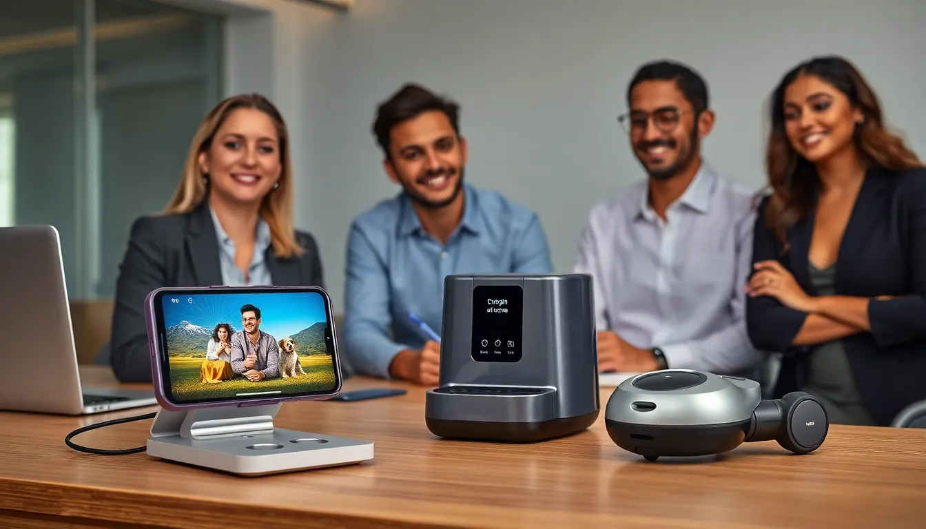 showcasing unique Amazon gadgets in a modern office setting.