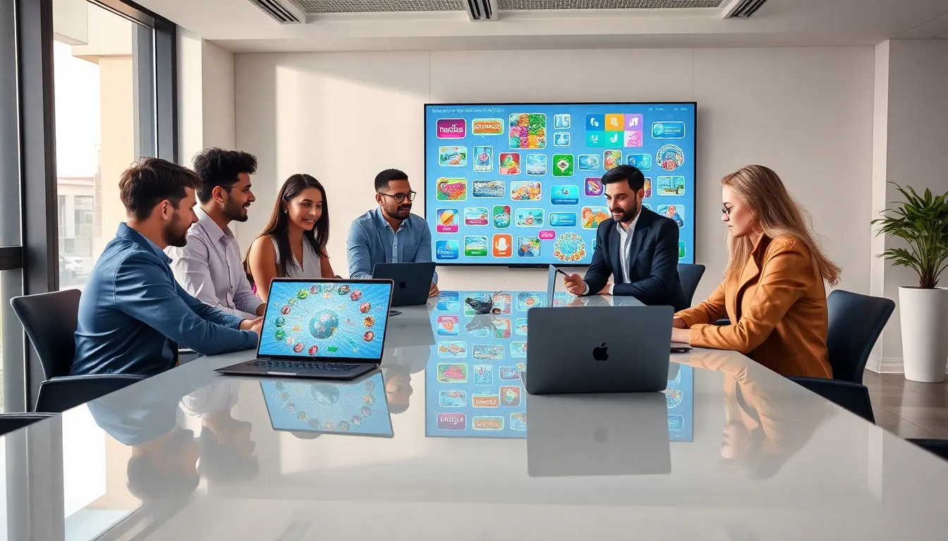 diverse team brainstorming in a modern office about mobile gaming.