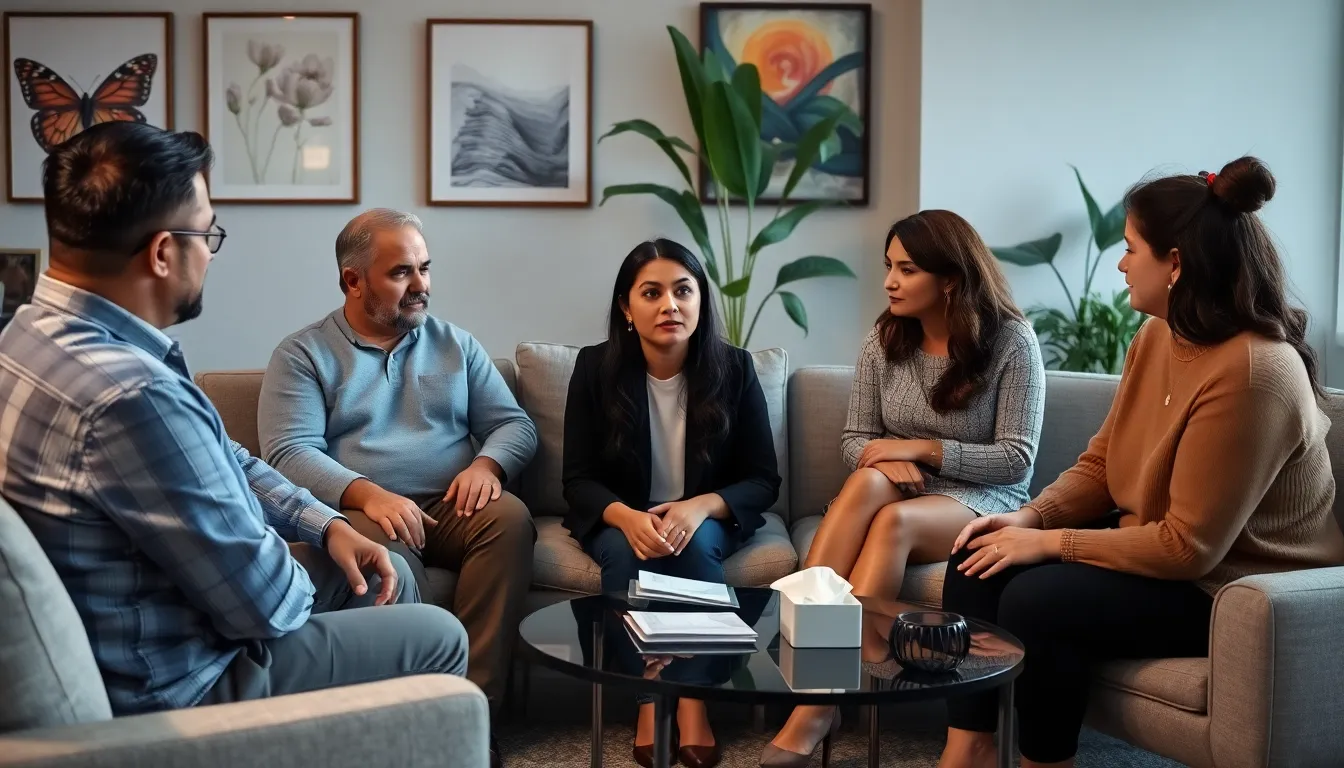 diverse group in a supportive grief counseling session.