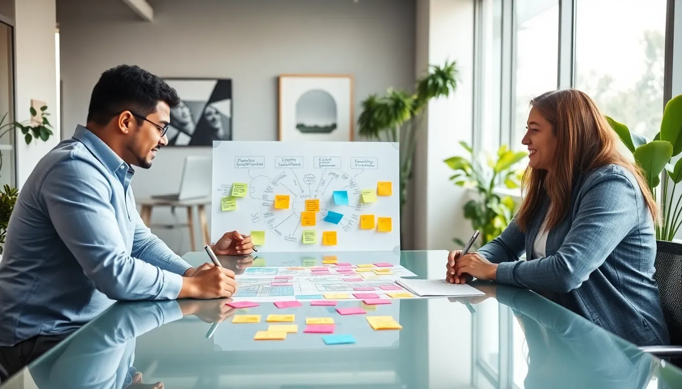 diverse professionals brainstorming in a modern office.