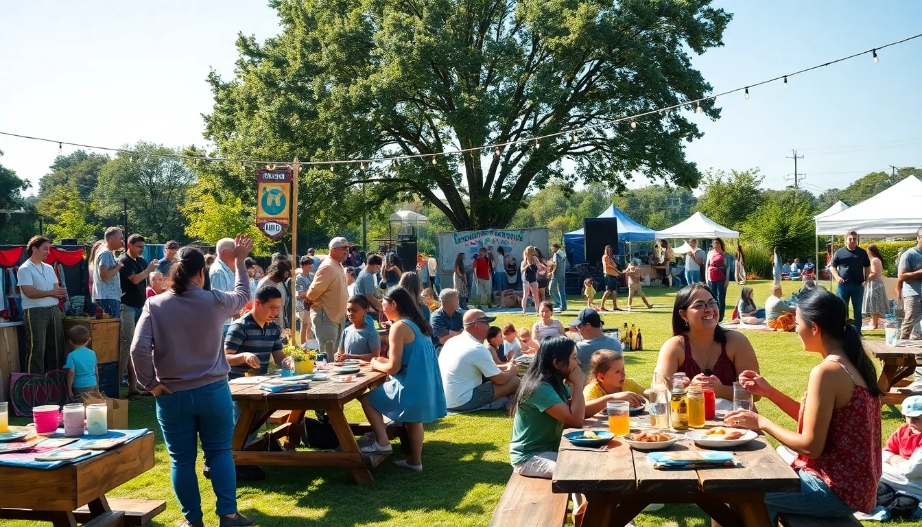 diverse community enjoying a vibrant outdoor thrifty event.