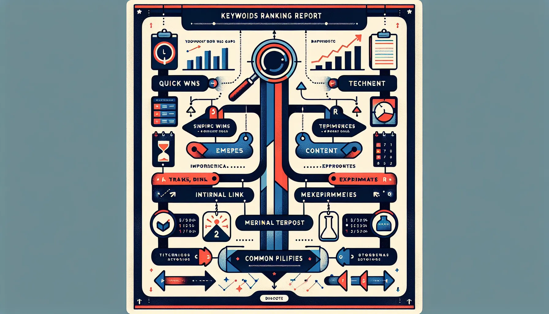 Flowchart turning a keywords ranking report into prioritized actions for the UK.