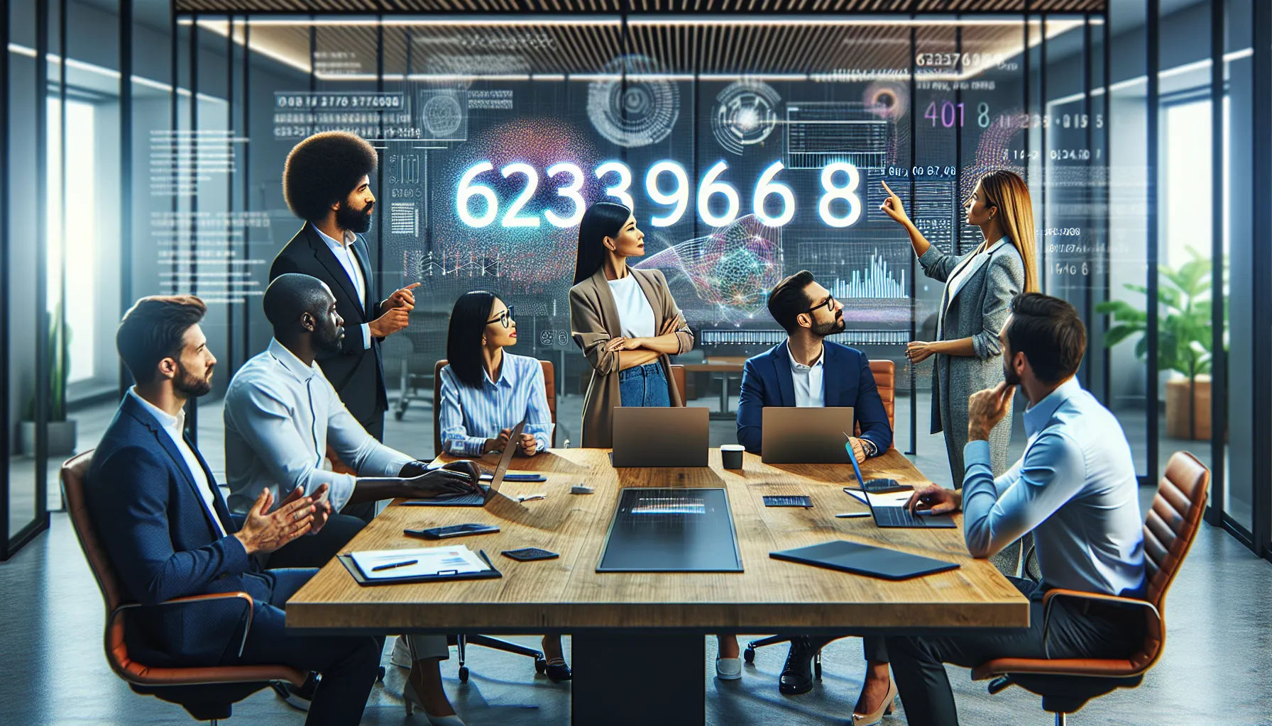 diverse team analyzing numerical patterns in a modern office.