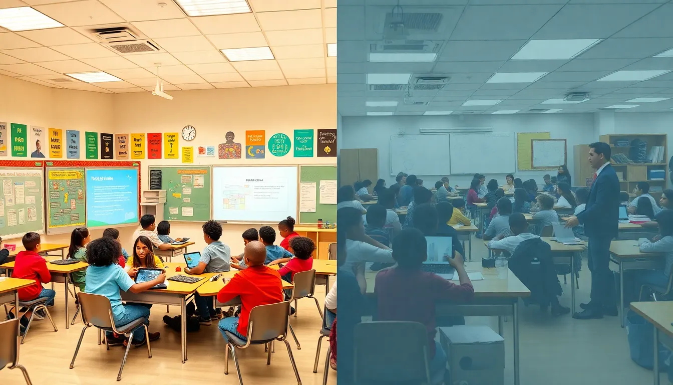 contrast between a well-funded and underfunded classroom in the U.S.