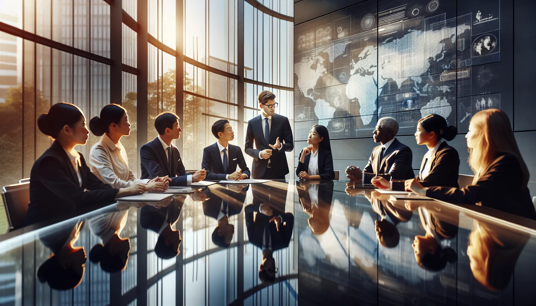 diverse professionals discussing cultural challenges in a modern office.
