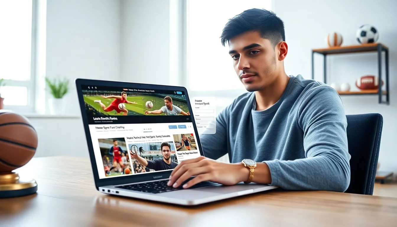 A person using a laptop to access the LatestSportsBuzz website.