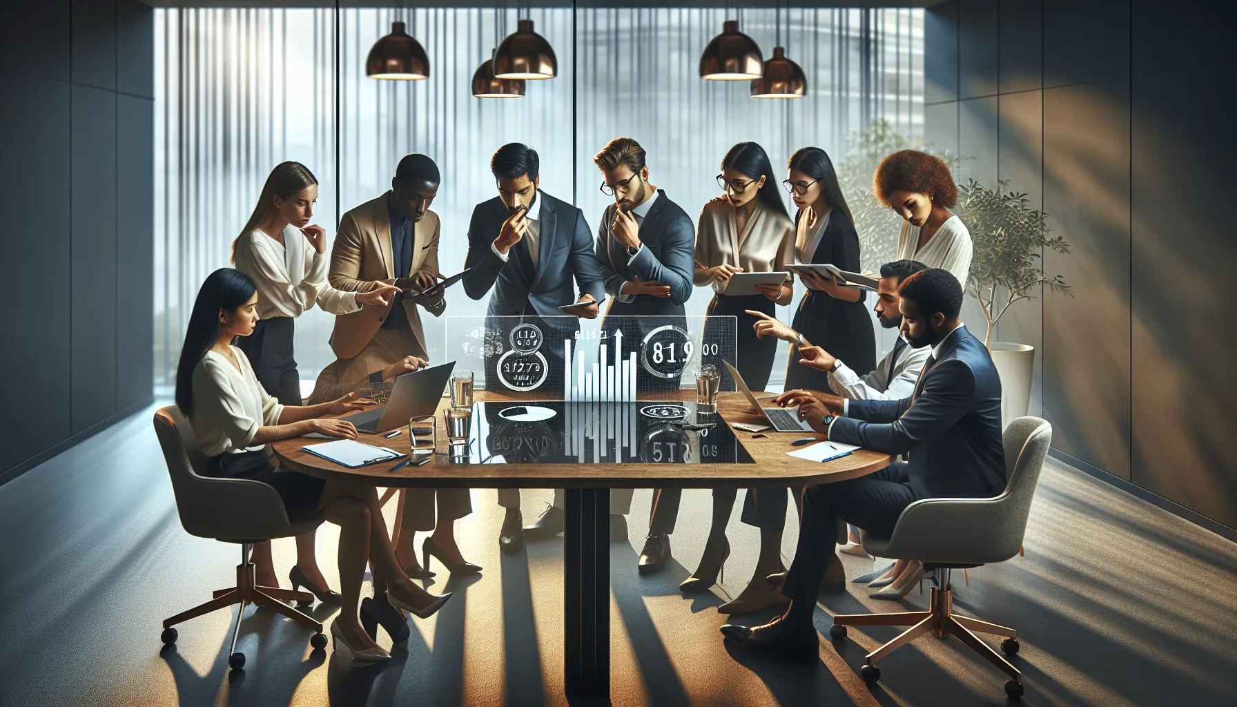 diverse team discussing numerical issues in a modern office.