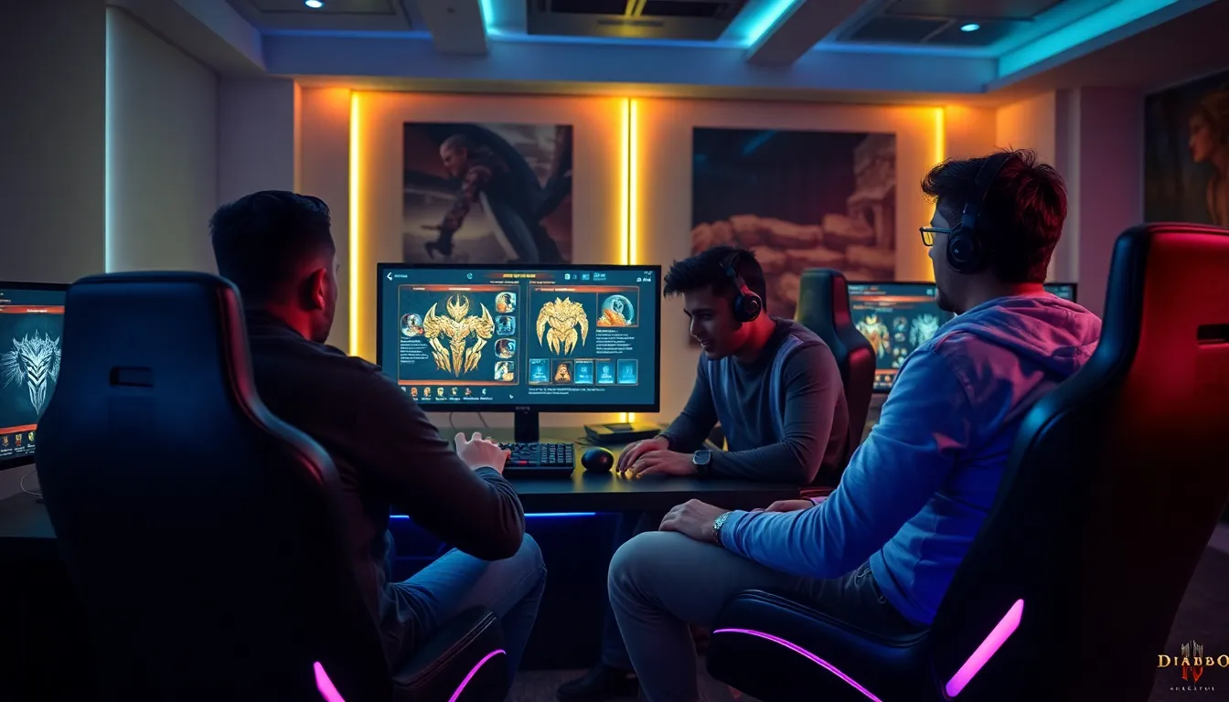 gamers collaborating on strategies for Diablo IV update.