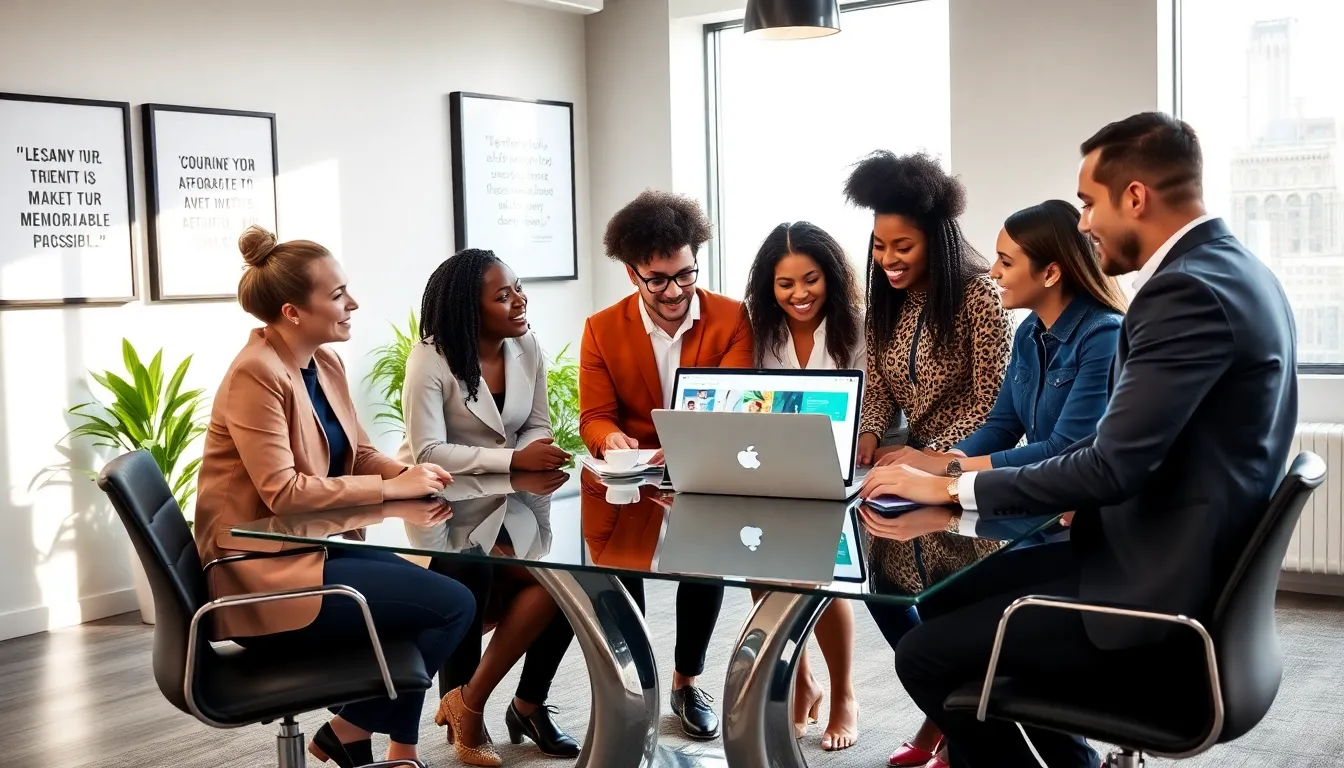diverse team collaborating on budget-friendly event planning in a modern office.