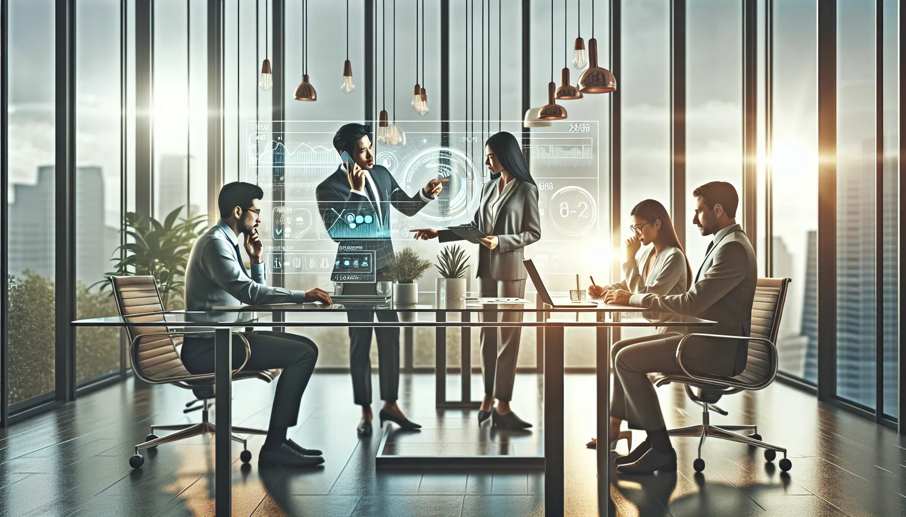 diverse professionals discussing communication strategies in a modern office.