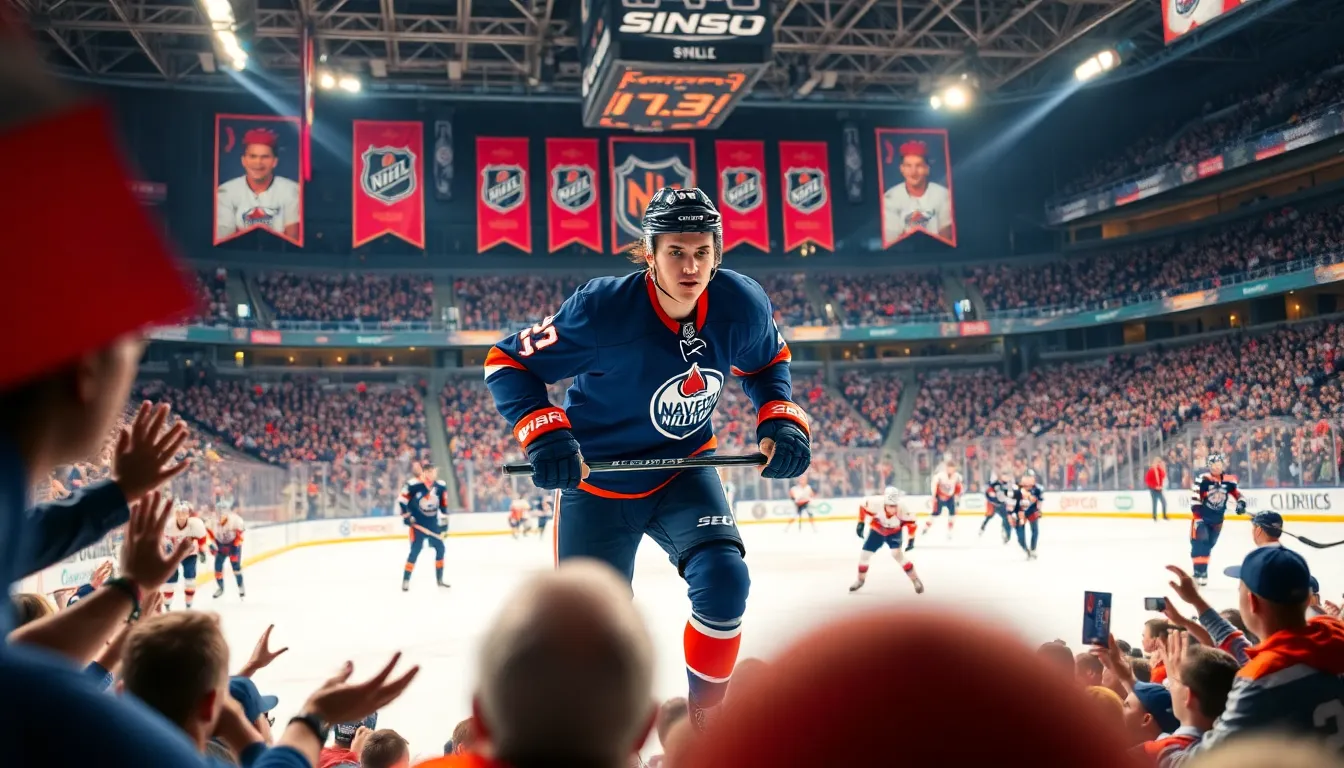 Connor McDavid racing on ice, showcasing current NHL season highlights.