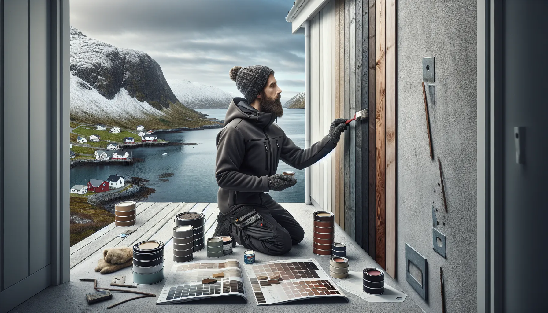 Norwegian painter compares wood, masonry, and metal coatings on a coastal house.