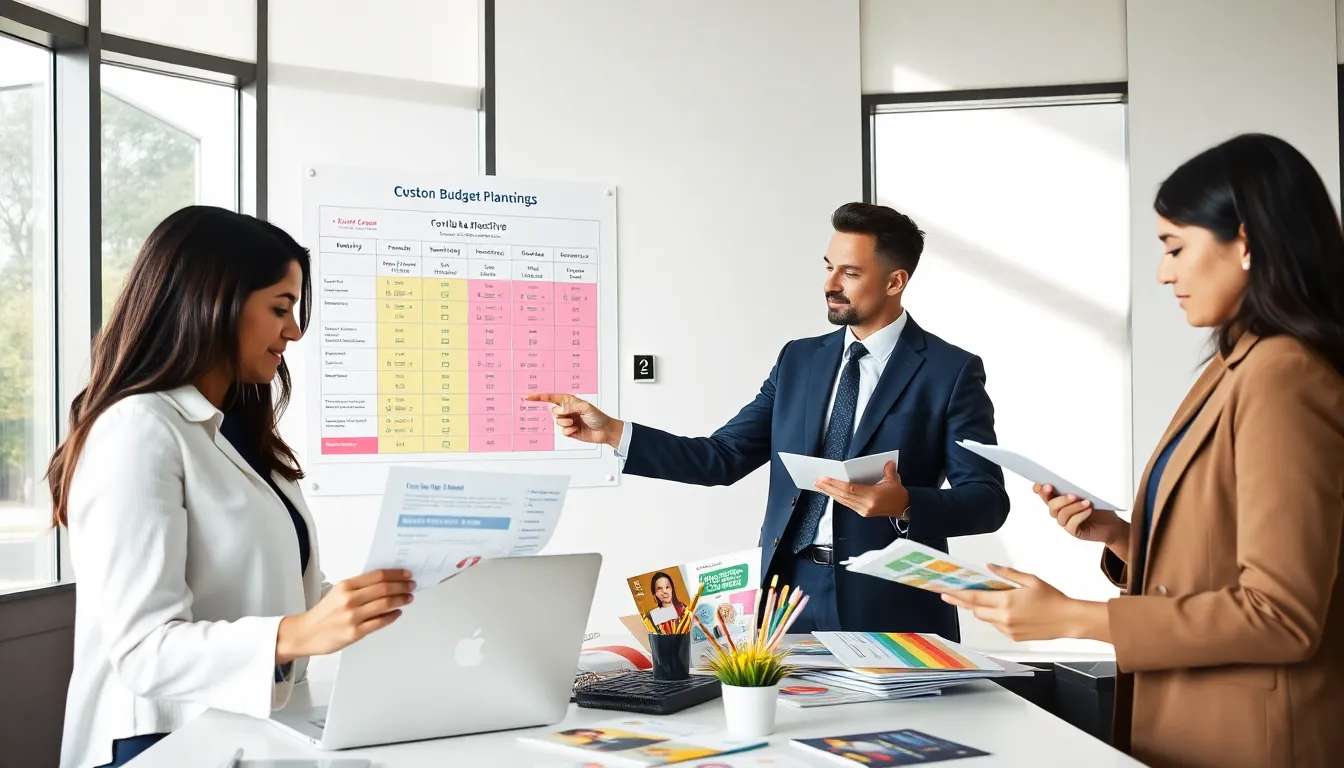 team planning a budget for an event in a modern office.