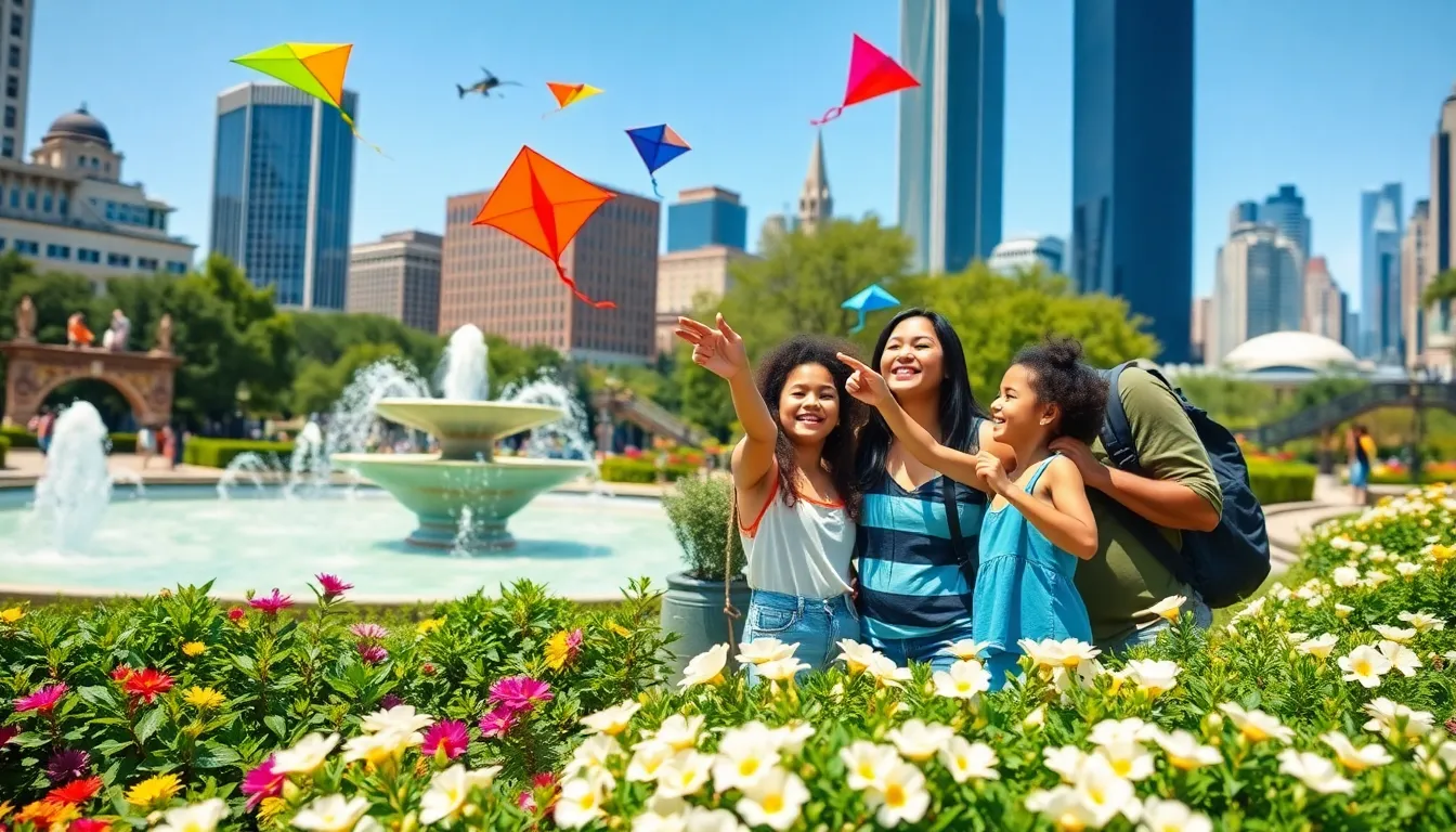 Family enjoying a sunny day in a Chicago park.