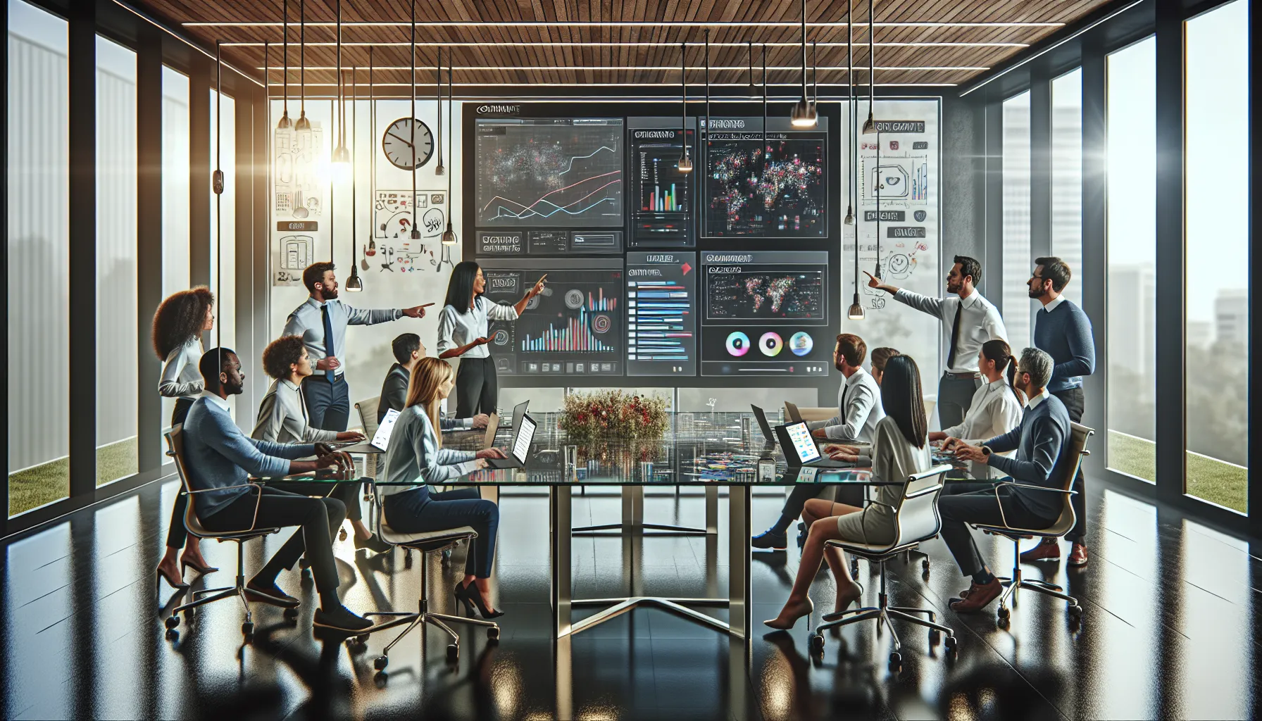 diverse IT team discussing software updates in a modern office.
