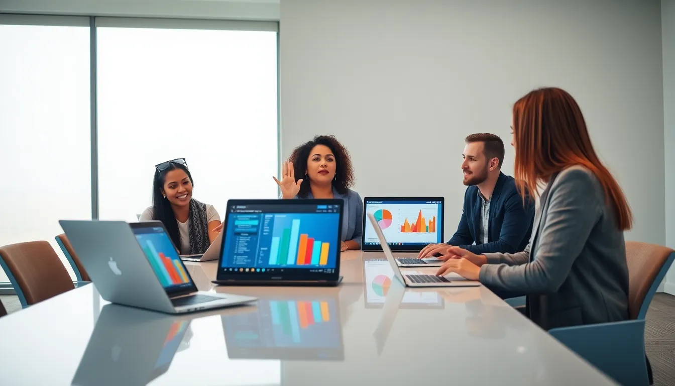 diverse professionals collaborating in a modern office setting.