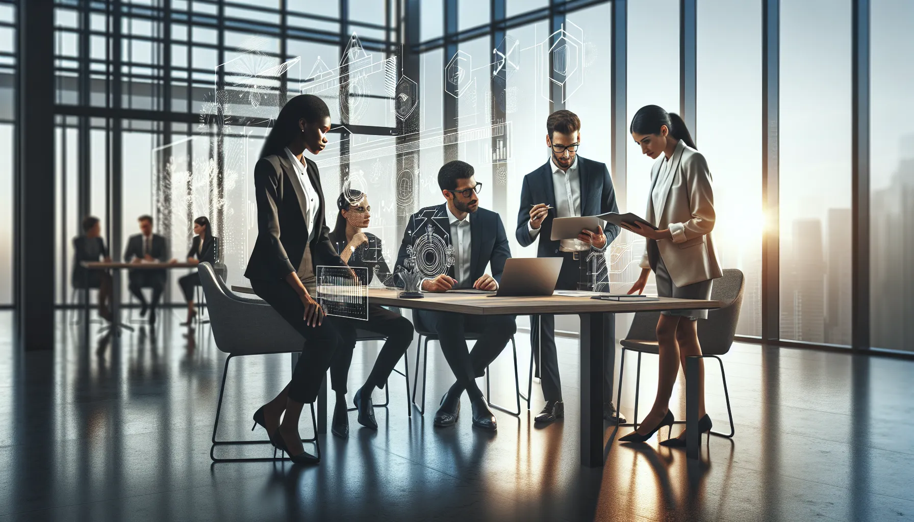 diverse professionals collaborating in a modern office environment.