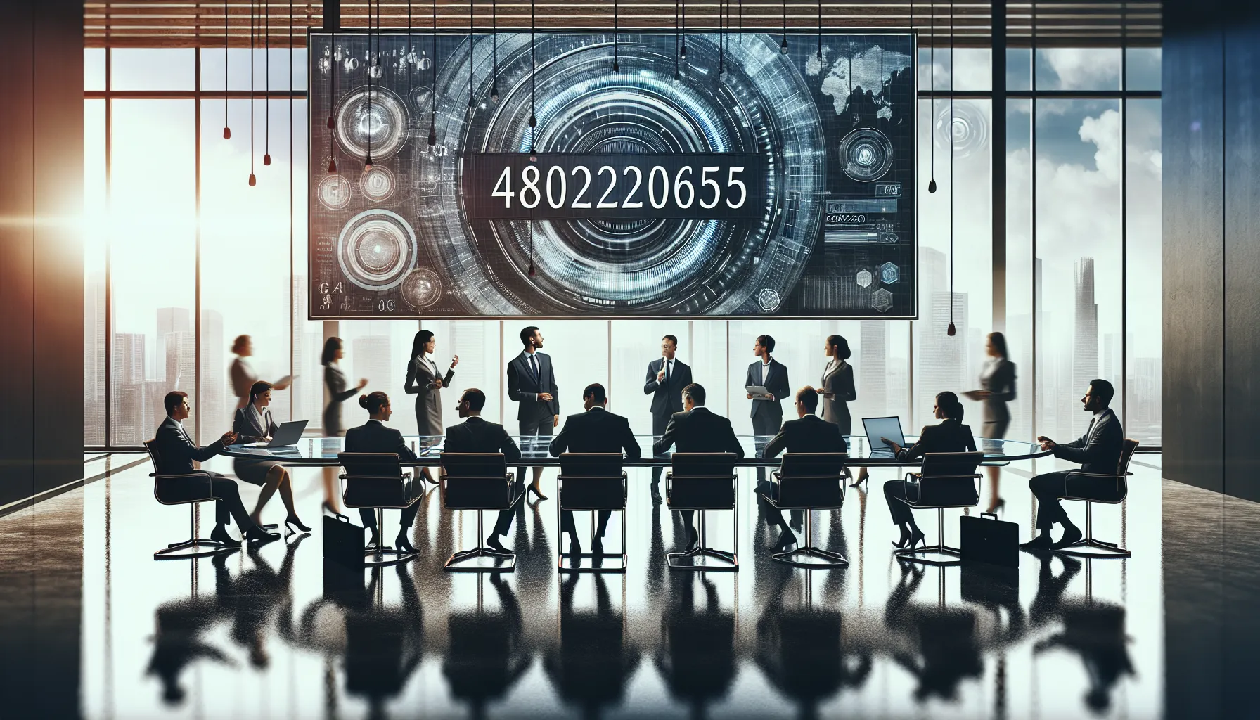 digital representation of a unique code in a modern office setting.