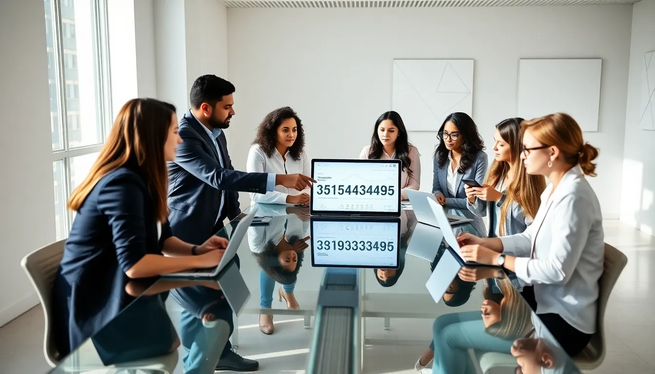 diverse team discussing data analysis in a modern office.