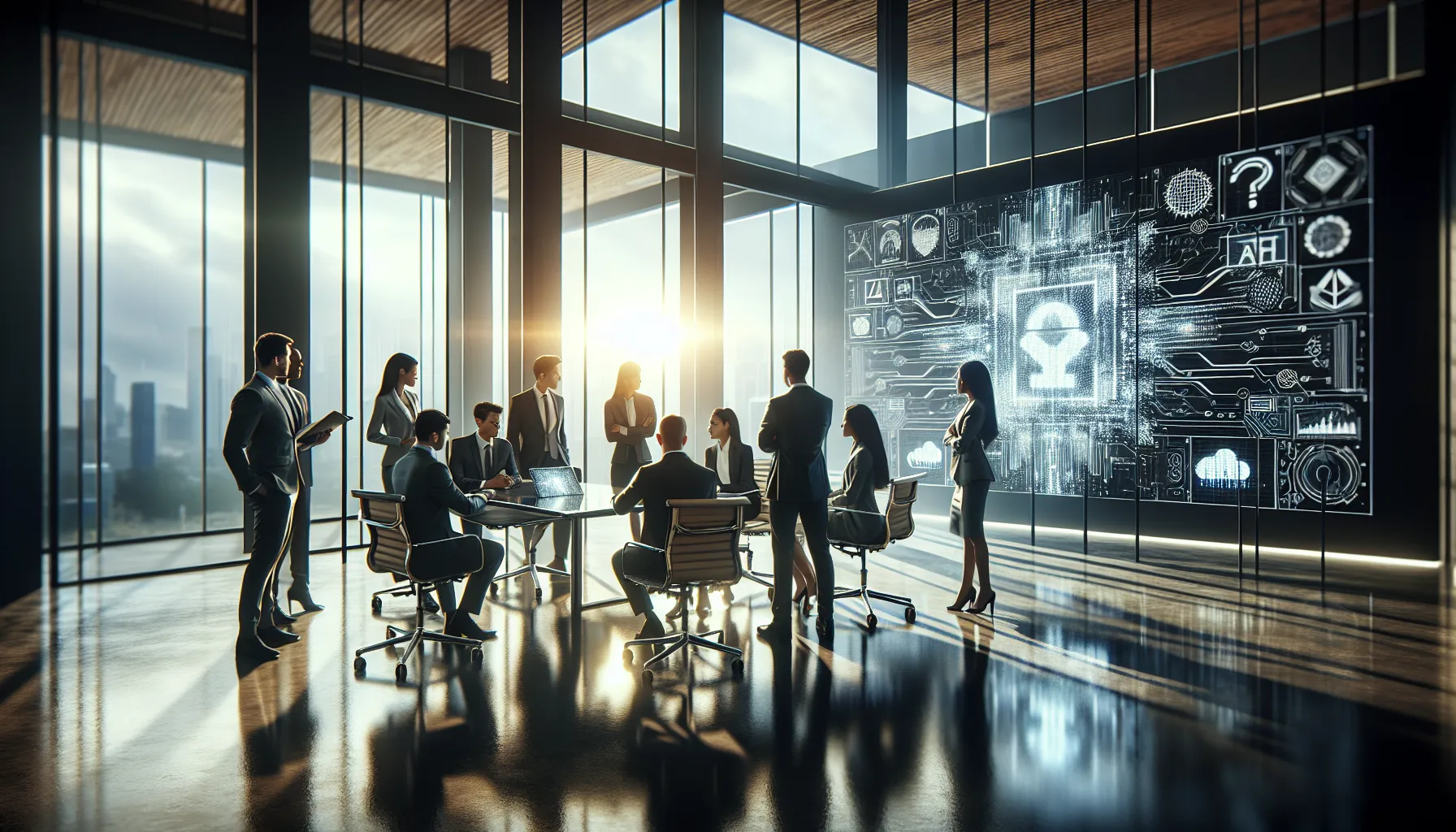 diverse team discussing future technologies in a modern office.