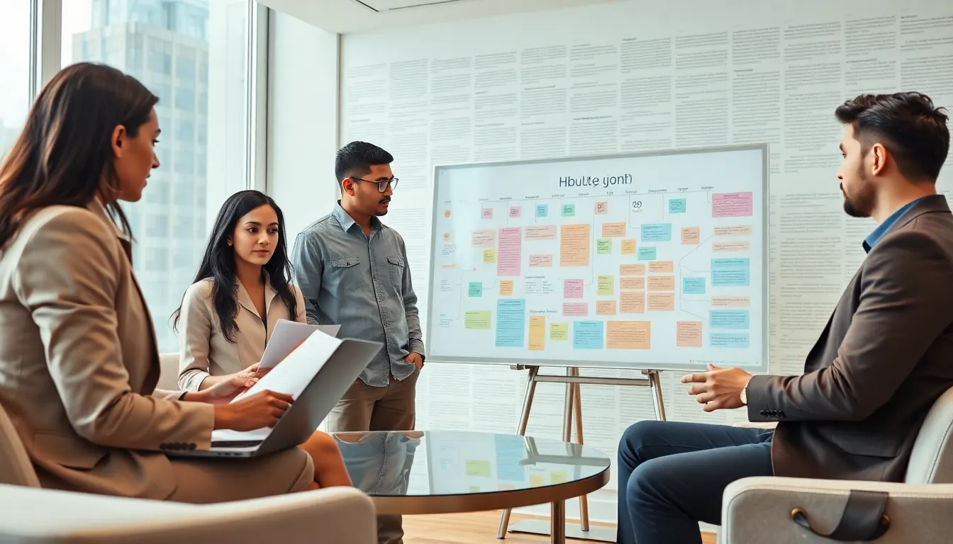 professionals discussing the historical context of language in a modern office.