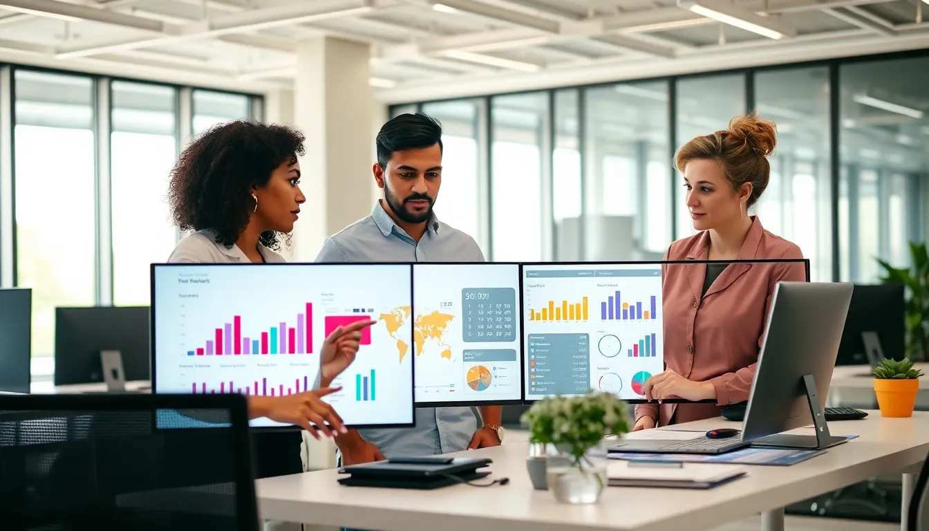 professionals analyzing consumer purchase data in a bright office.