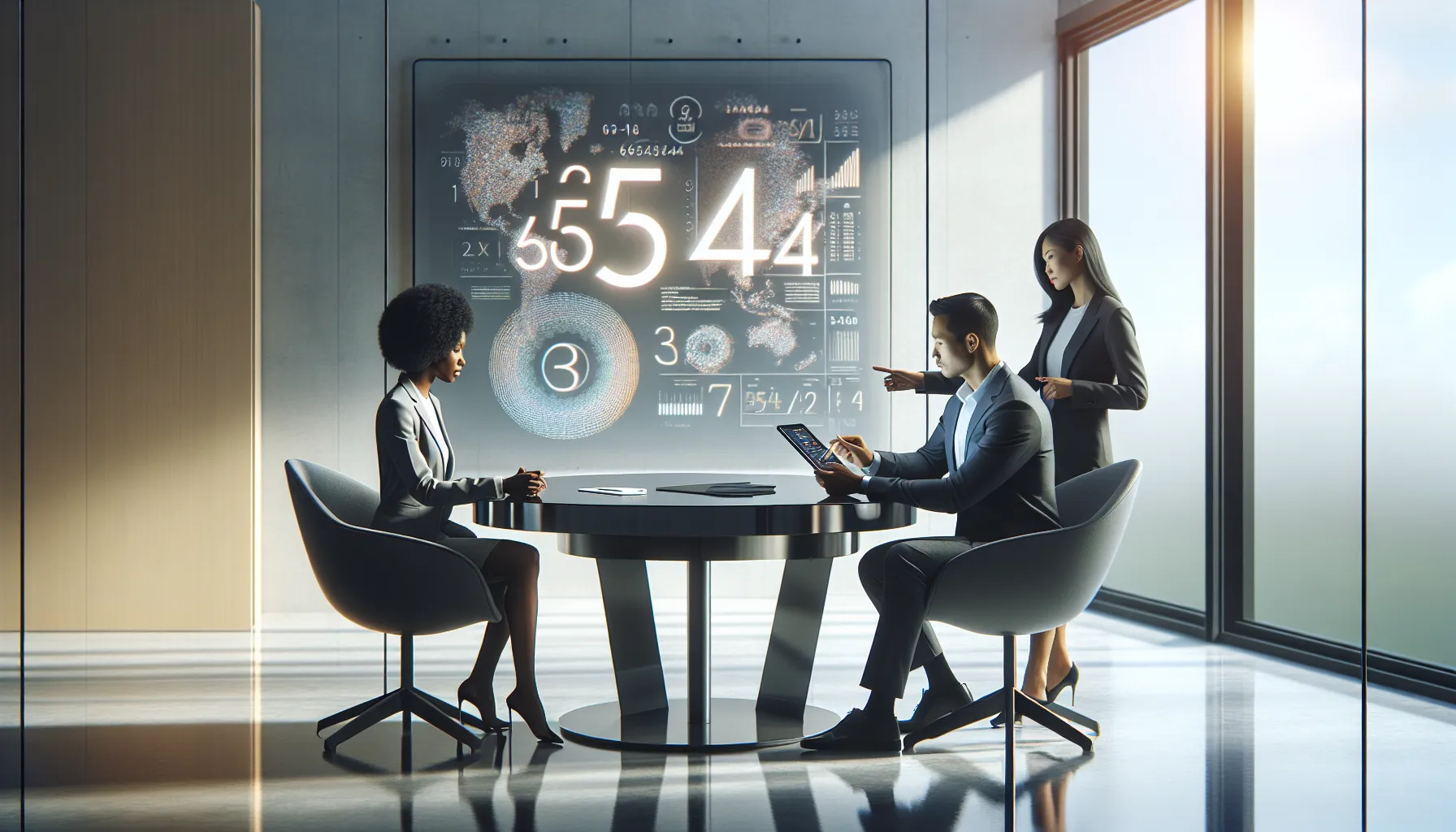 diverse team discussing numeric sequences in a modern office.