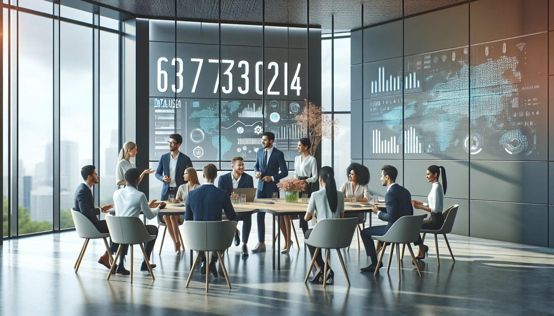 diverse team discussing data trends in a modern office.