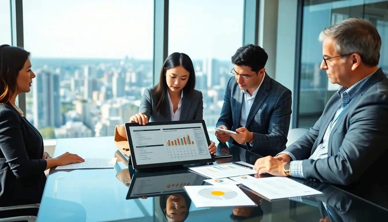 professionals discussing home buying costs in a modern office.