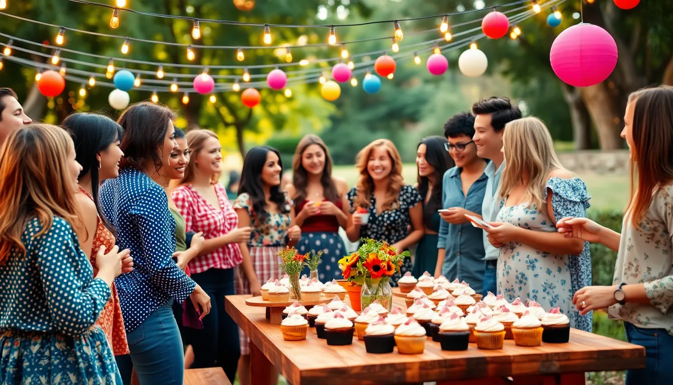 A cozy outdoor gathering with fairy lights and homemade treats.