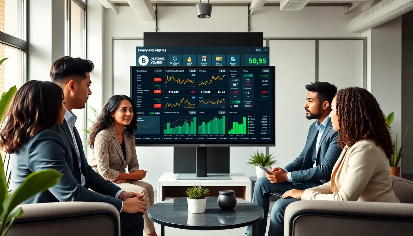 diverse team discussing cryptocurrency in a modern office setting.