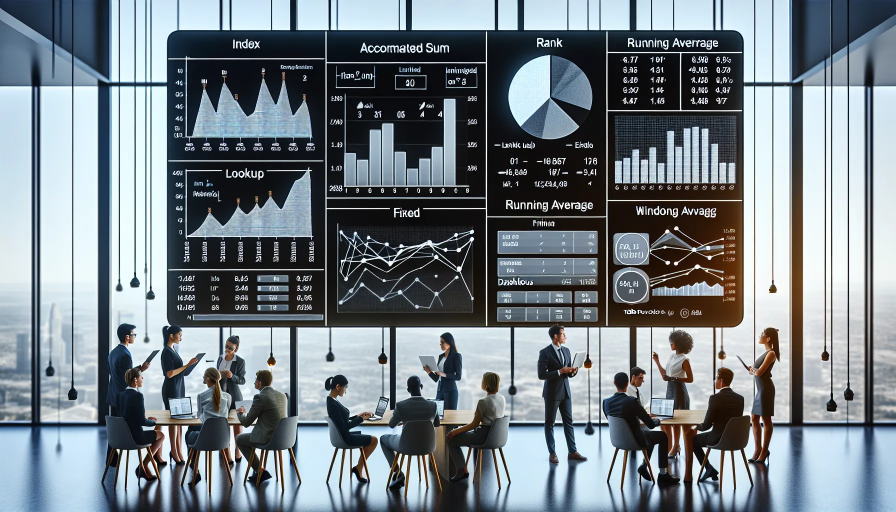 Diverse analytics team reviewing an advanced Tableau dashboard with complex calculations.