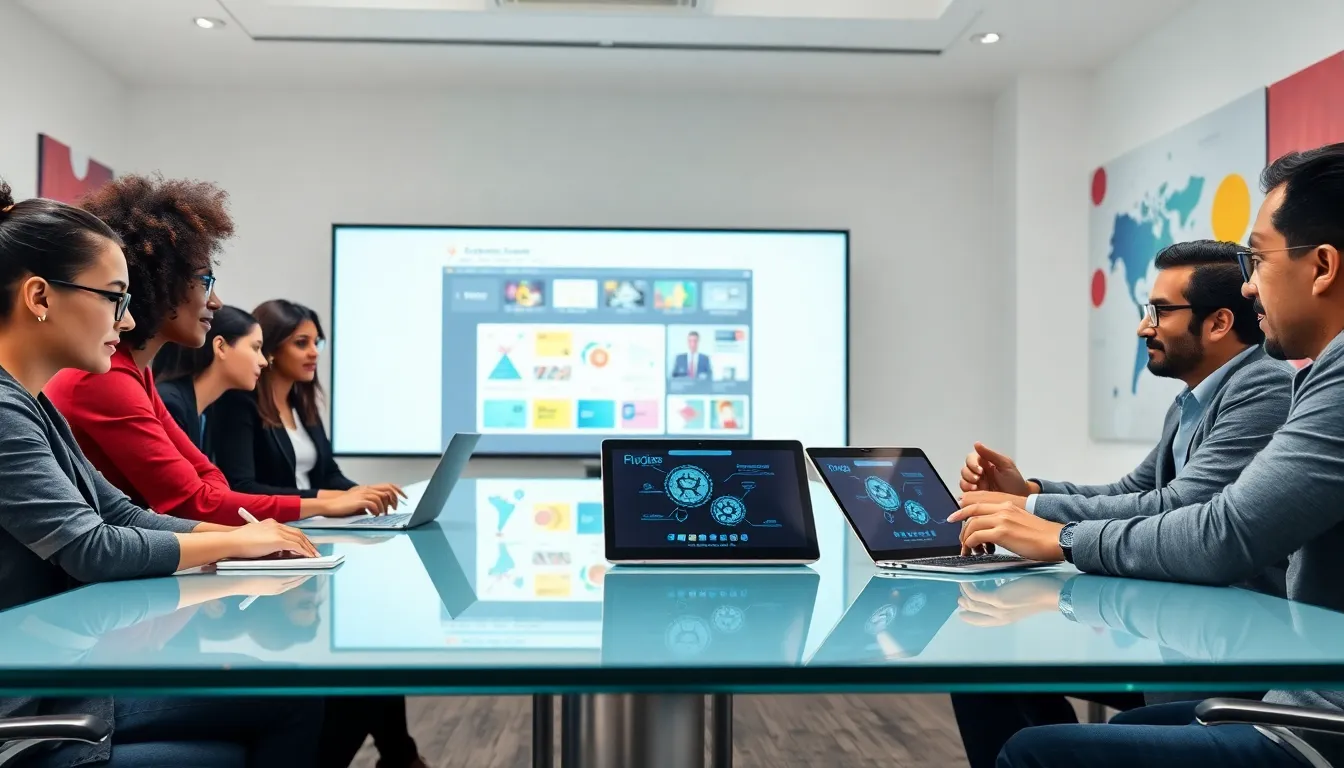 diverse professionals discussing EdTech programs in a modern classroom.